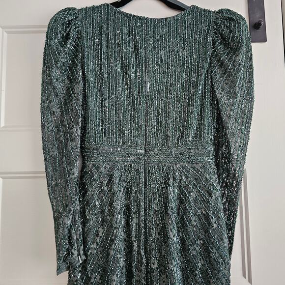 Mac Duggal 93676 Beaded Lace Long Sleeve Formal Gown Dress Green Size 4 - Picture 6 of 10